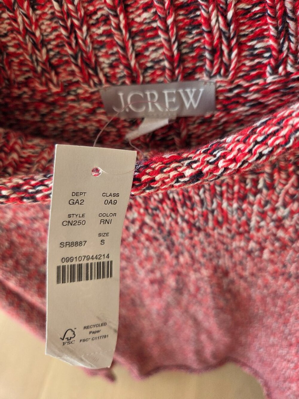 NWT JCREW Marled 2025 Rollneck sweater S red navy ivory marl - Picture 3 of 7